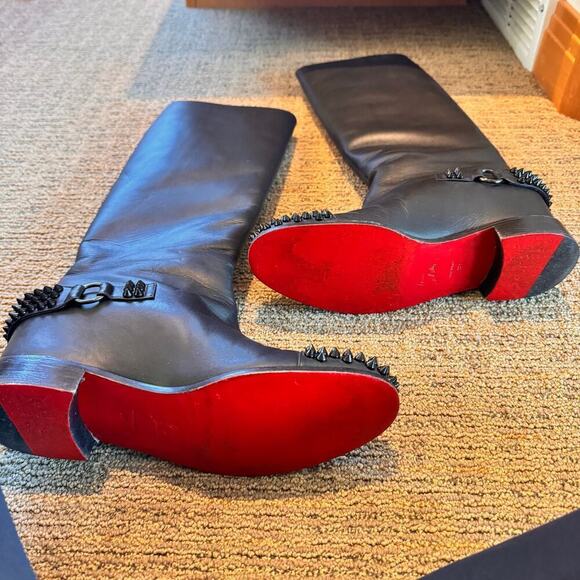Christian Louboutin Egoutina Tall Riding Boots spiked stud black leather pull-on - Picture 10 of 15